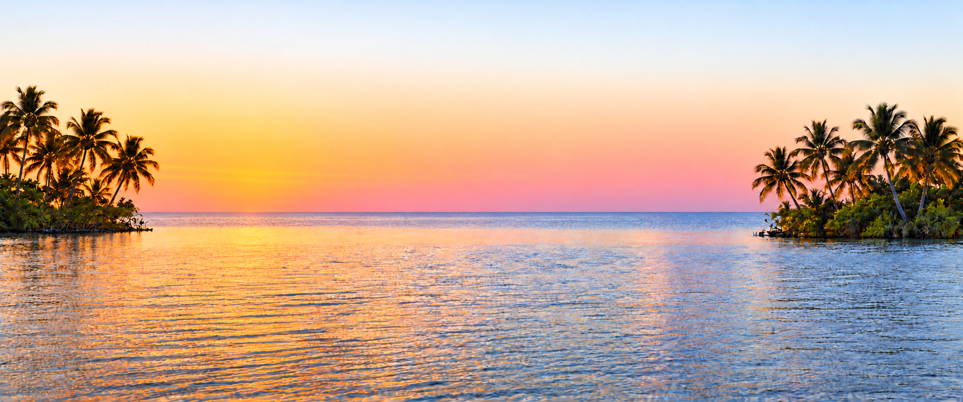Serene Florida bay reflecting golden sunset beneath wispy peach clouds